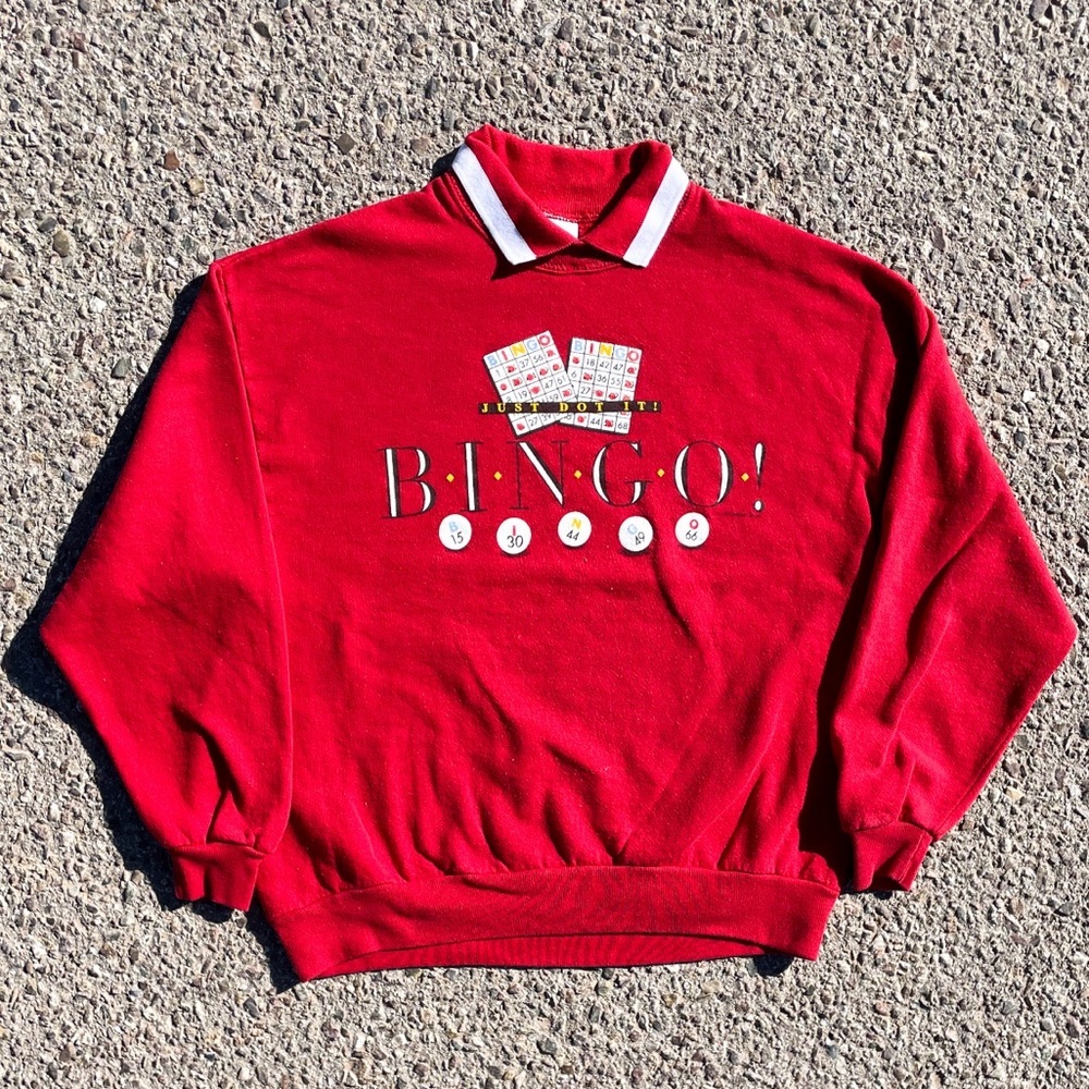 Bingo Just Dot It Vtg 1980s Gopher Sports Collared Sweatshirt Women’s (XL fit L)